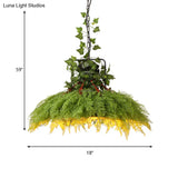 Antique Green Plant Led Pendant Lamp Metal Head Down Lighting - 14’/18’/21.5’ Wide For Restaurant