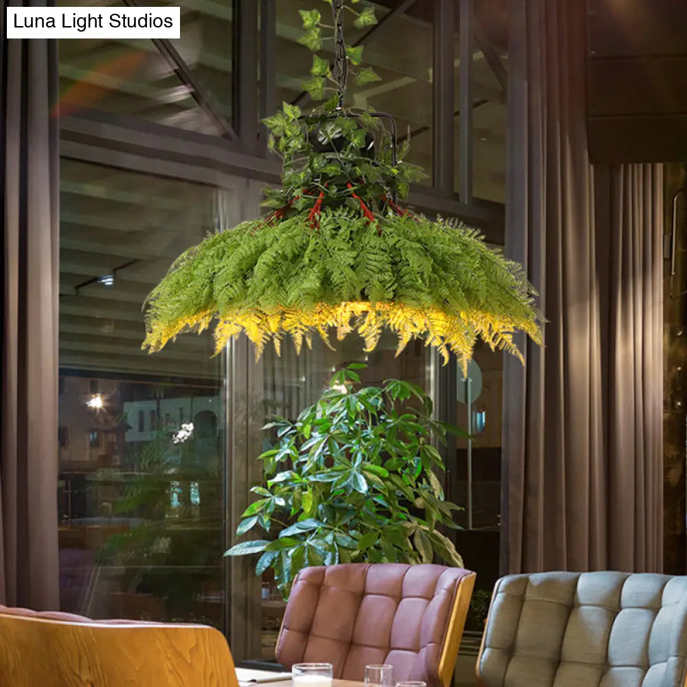 Antique Green Plant Led Pendant Lamp Metal Head Down Lighting - 14’/18’/21.5’ Wide For Restaurant