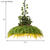 Antique Green Plant Led Pendant Lamp Metal Head Down Lighting - 14’/18’/21.5’ Wide For Restaurant