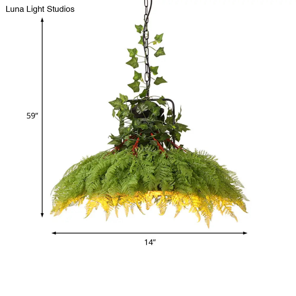 Antique Green Plant Led Pendant Lamp Metal Head Down Lighting - 14’/18’/21.5’ Wide For Restaurant
