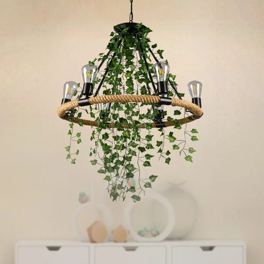 Antique Green Rope Chandelier With Vine Deco - 6/8/14 Heads 6 /