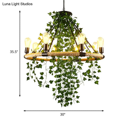 Antique Green Rope Chandelier With Vine Deco - 6/8/14 Heads