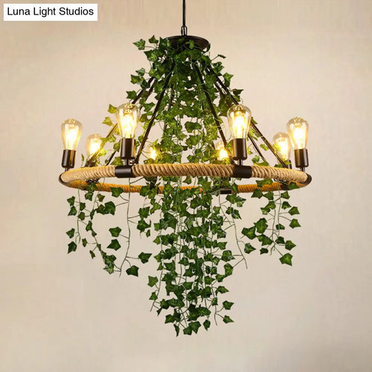 Antique Green Rope Chandelier With Vine Deco - 6/8/14 Heads
