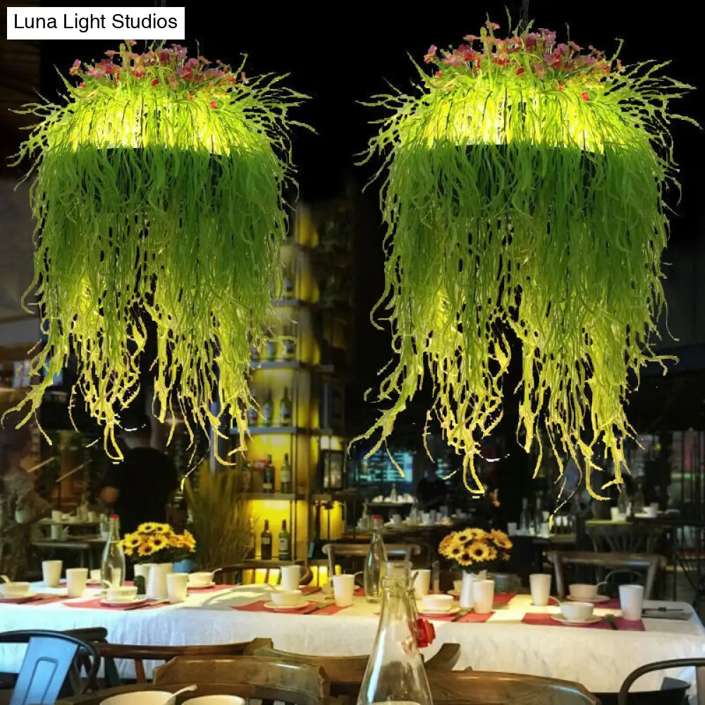 Antique Green Seaweed Metal Led Pendant Light Fixture - Ideal For Restaurants