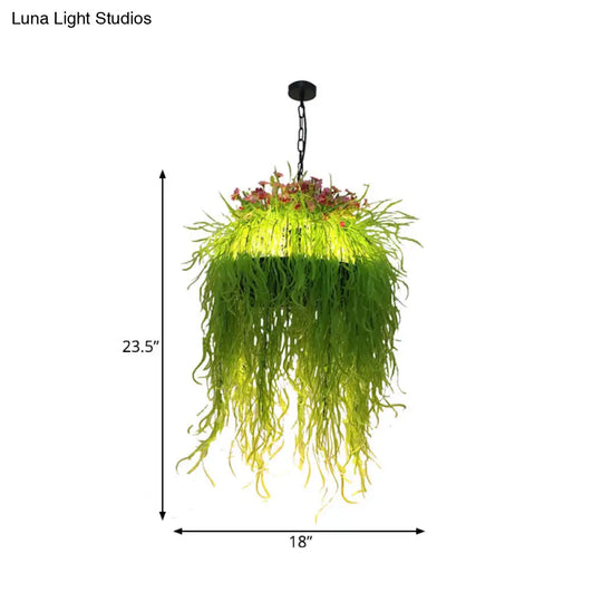 Antique Green Seaweed Led Pendant Light Fixture - 1 Metal Down Lighting For Restaurants