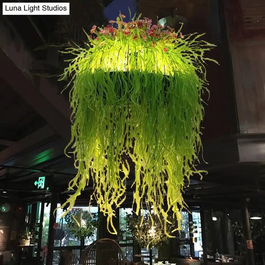 Antique Green Seaweed Led Pendant Light Fixture - 1 Metal Down Lighting For Restaurants