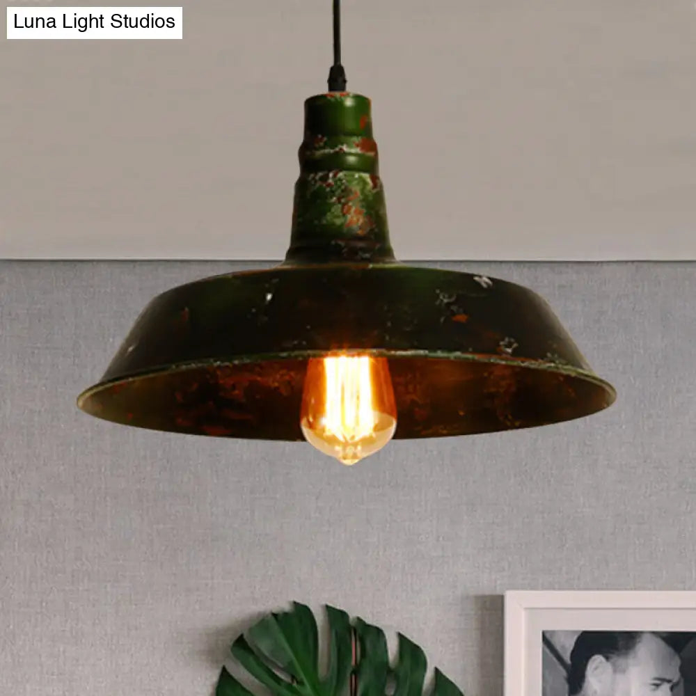 Antique Style Green Barn Hanging Lamp - Wrought Iron Pendant Light For Restaurants