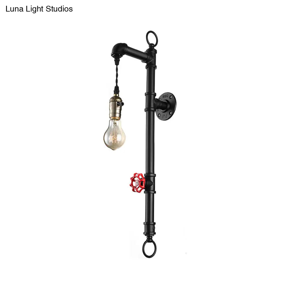 Antique Industrial Metal 1-Bulb Black Water Pipe Wall Mount Sconce Light For Dining Room With Valve