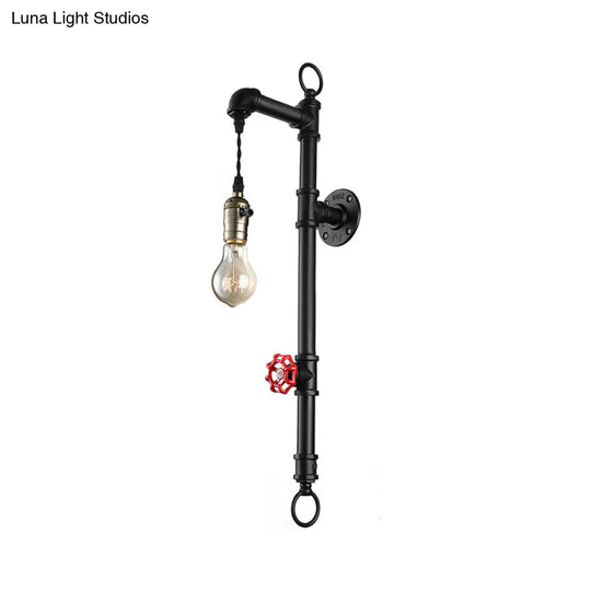 Antique Industrial Metal 1-Bulb Black Water Pipe Wall Mount Sconce Light For Dining Room With Valve