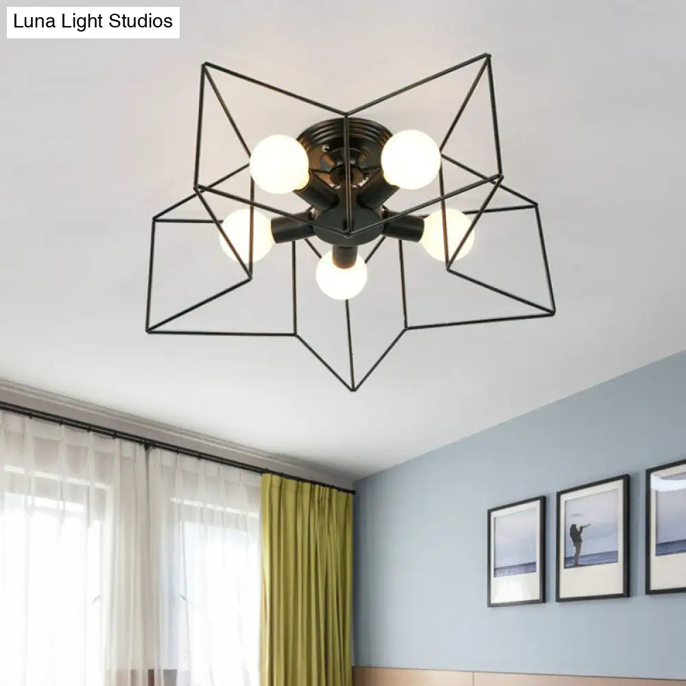 Antique Iron Flush Mount Ceiling Light With 5 Heads Semi Fixture – Perfect For Bedroom