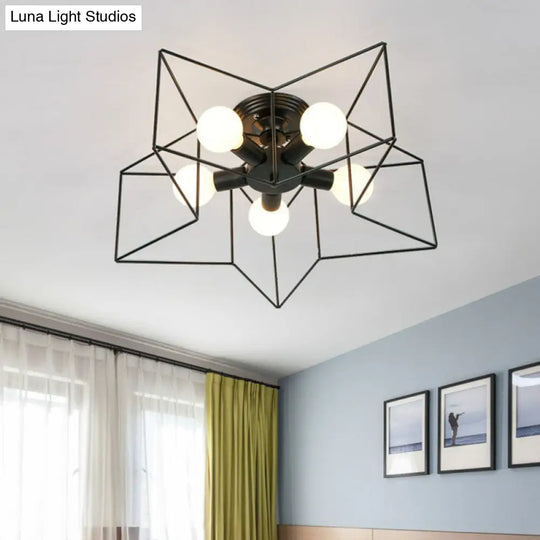 Antique Iron Flush Mount Ceiling Light With 5 Heads Semi Fixture – Perfect For Bedroom