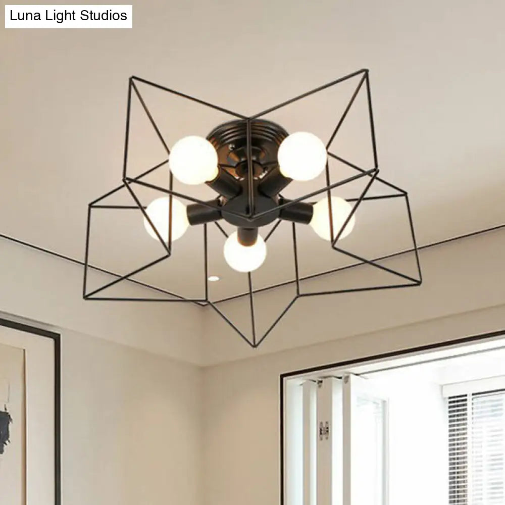Antique Iron Flush Mount Ceiling Light With 5 Heads Semi Fixture Perfect For Bedroom Black