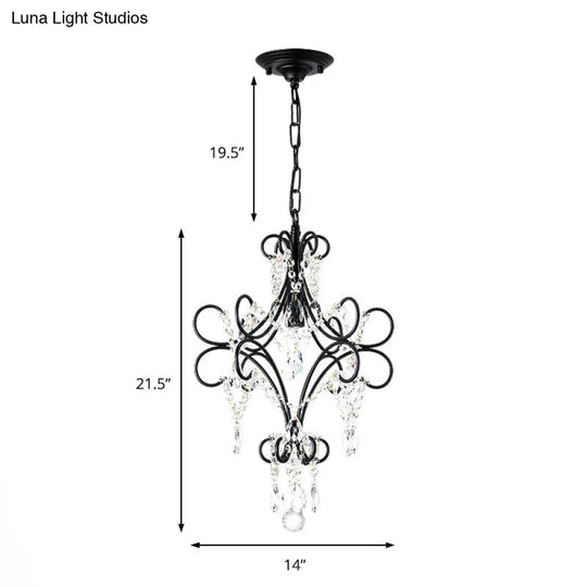 Antique Iron Curve Arm Pendant Light With Crystal Accent - Black Hanging Ceiling