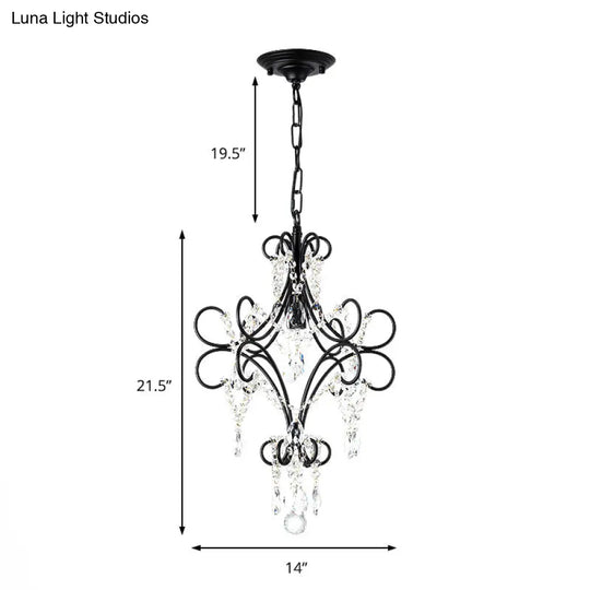 Antique Iron Pendant Light With Black Curve Arm And Crystal Accent - 1 Ceiling Fixture