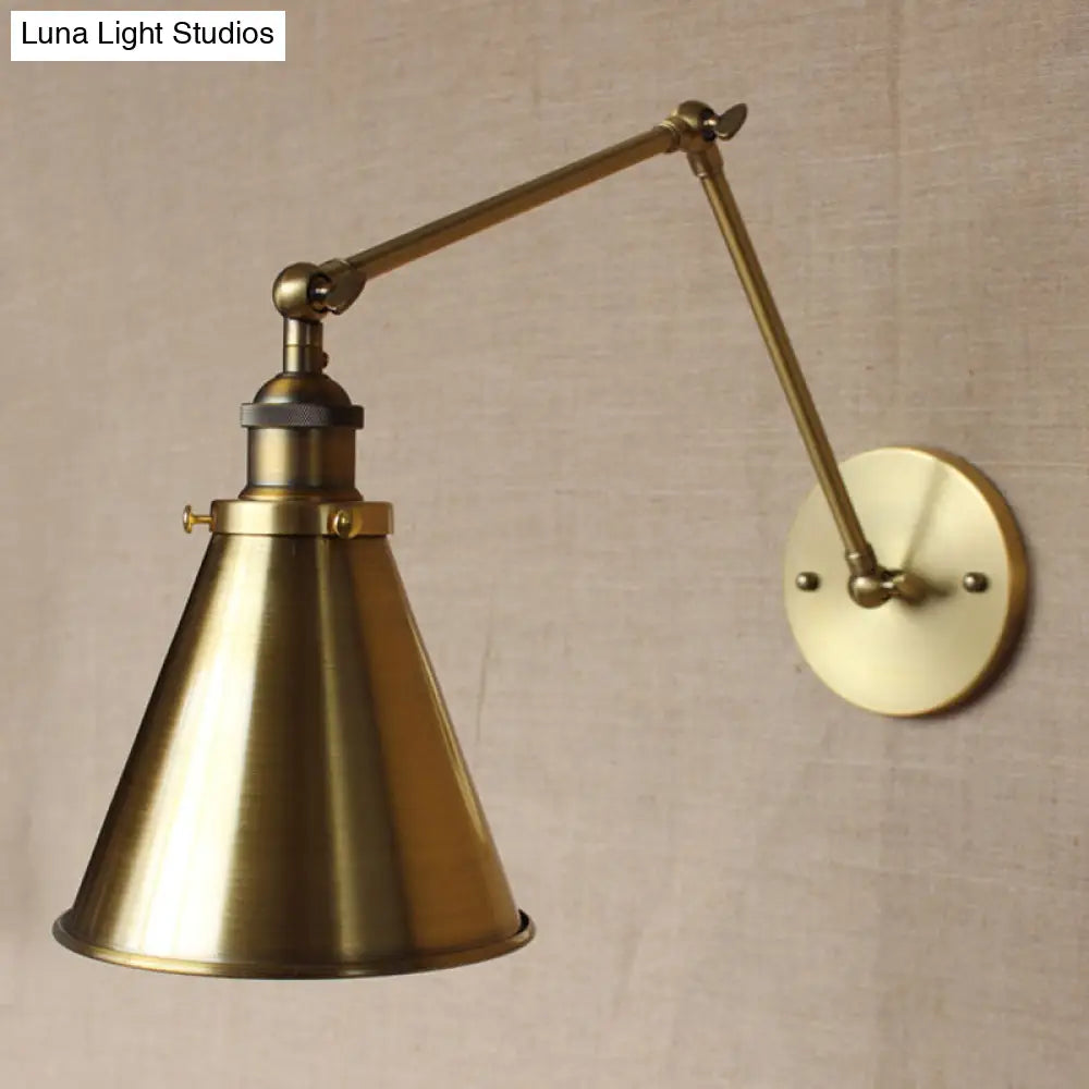 Antique Iron Wall Mount Light With Conical Shade - Perfect Bedroom Lighting Fixture