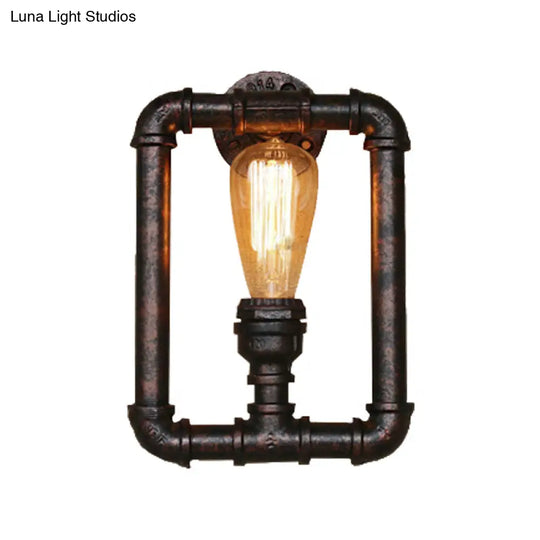 Antique Iron Wall Mounted Lamp - Stylish Black/Rust Rectangular Pipe Sconce Light For Bedroom