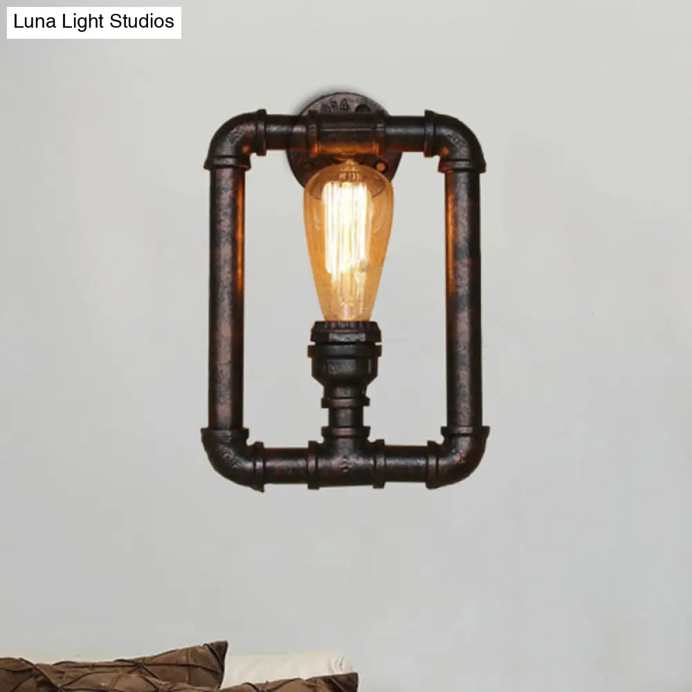 Antique Iron Wall Mounted Lamp - Stylish Black/Rust Rectangular Pipe Sconce Light For Bedroom