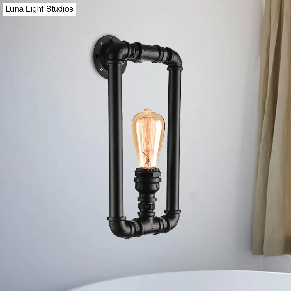 Antique Iron Wall Mounted Lamp - Stylish Black/Rust Rectangular Pipe Sconce Light For Bedroom