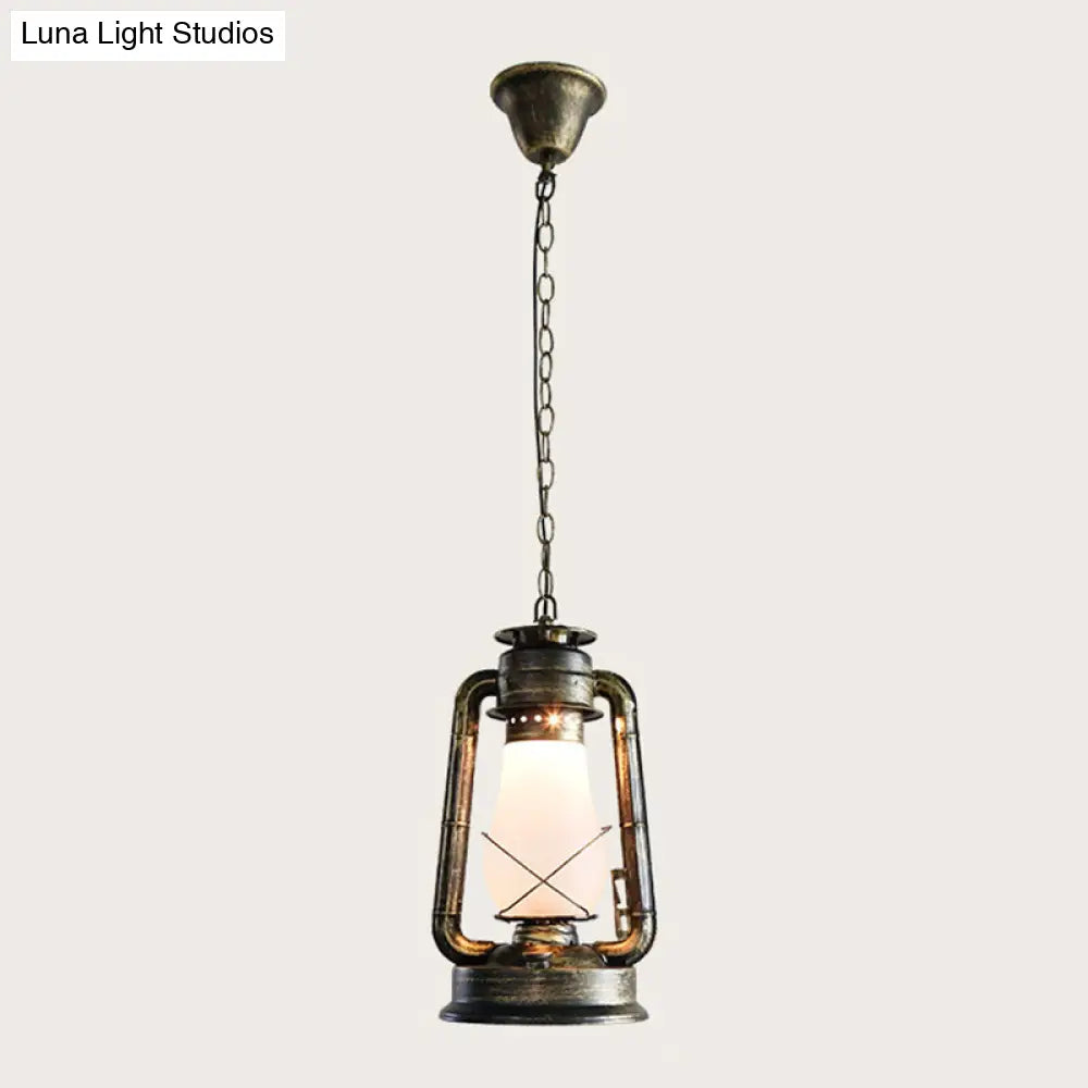 Antique Lantern Kerosene Light With Frosted Glass - Bedside Hanging Fixture Bronze / Large