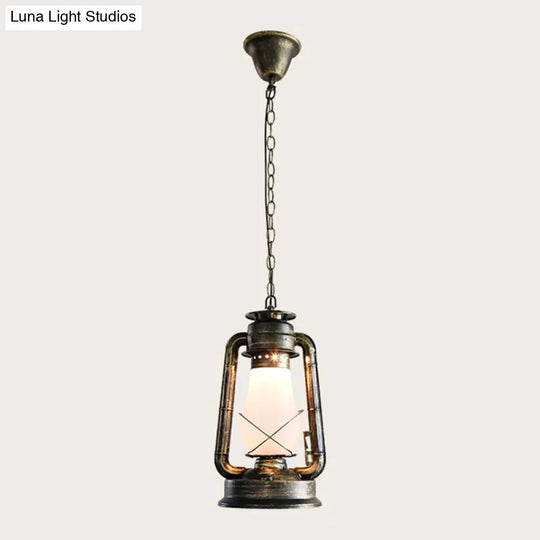 Antique Lantern Kerosene Light With Frosted Glass - Bedside Hanging Fixture Bronze / Large