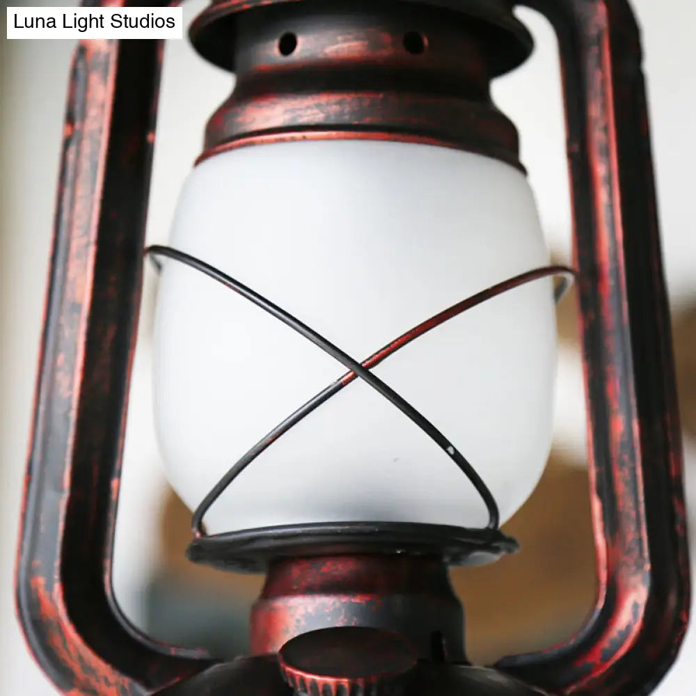 Antique Lantern Kerosene Light With Frosted Glass - Bedside Hanging Fixture