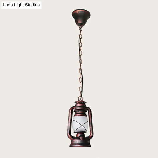 Antique Lantern Kerosene Light With Frosted Glass - Bedside Hanging Fixture Red / Small