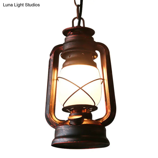 Antique Lantern Kerosene Light With Frosted Glass - Bedside Hanging Fixture