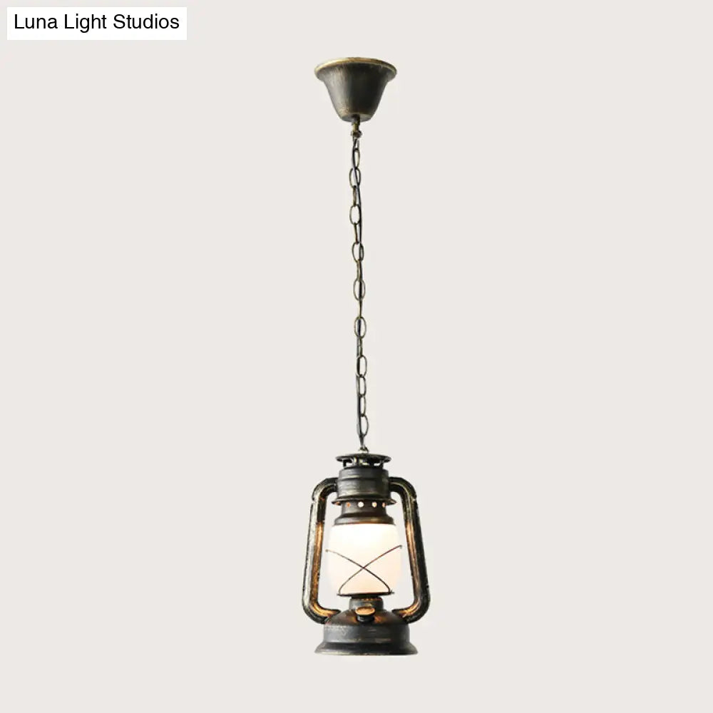 Antique Lantern Kerosene Light With Frosted Glass - Bedside Hanging Fixture Bronze / Small