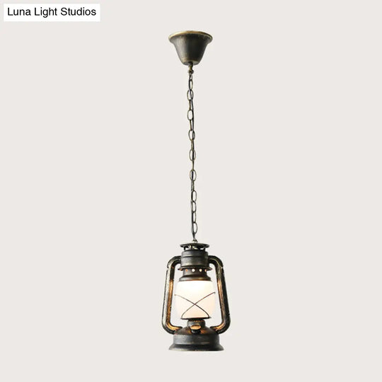 Antique Lantern Kerosene Light With Frosted Glass - Bedside Hanging Fixture Bronze / Small