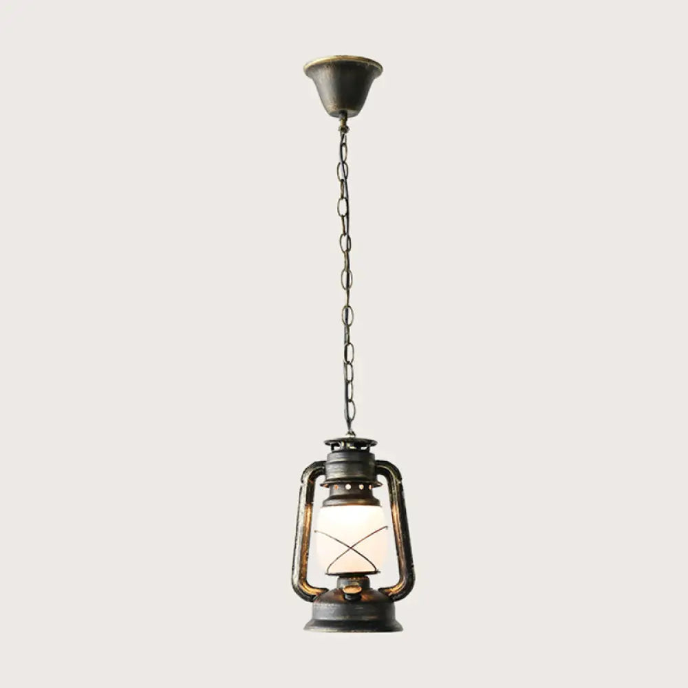 Antique Lantern Kerosene Hanging Light Fixture With Frosted Glass - Bedside Lighting Bronze / Small