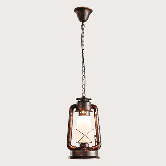 Antique Lantern Kerosene Hanging Light Fixture With Frosted Glass - Bedside Lighting Red / Large