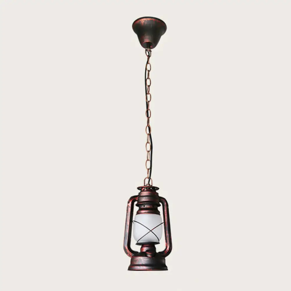 Antique Lantern Kerosene Hanging Light Fixture With Frosted Glass - Bedside Lighting Red / Small