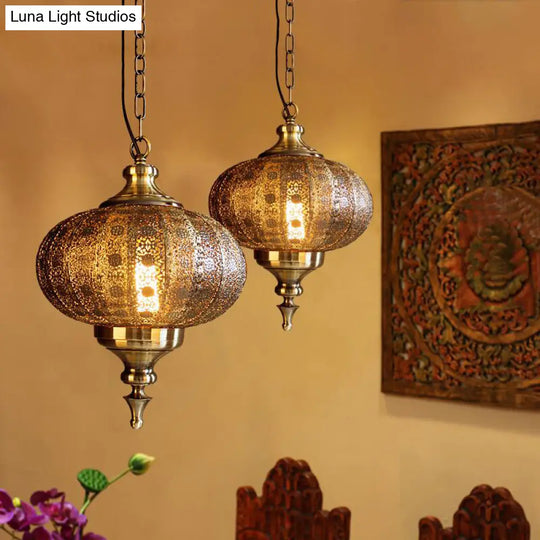 Antique Lantern Pendant Light With Metallic Bronze Finish - Ideal For Restaurants