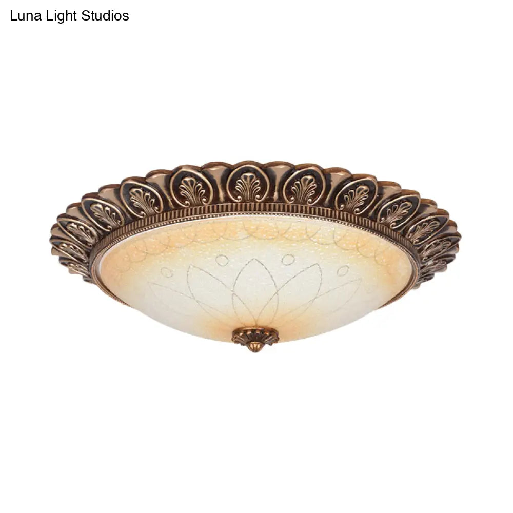 Antique Leaf - Trimmed Gold Led Flush Ceiling Light With Frosted Glass Dome - Flushmount Lighting