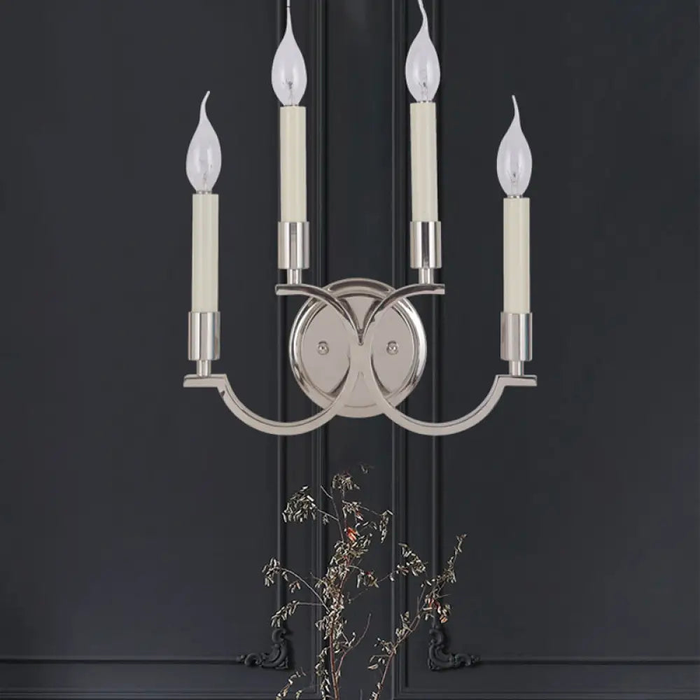 Antique Metal Candelabra Sconce Light Fixture With 4-Bulb Chrome Wall Mount For Living Room