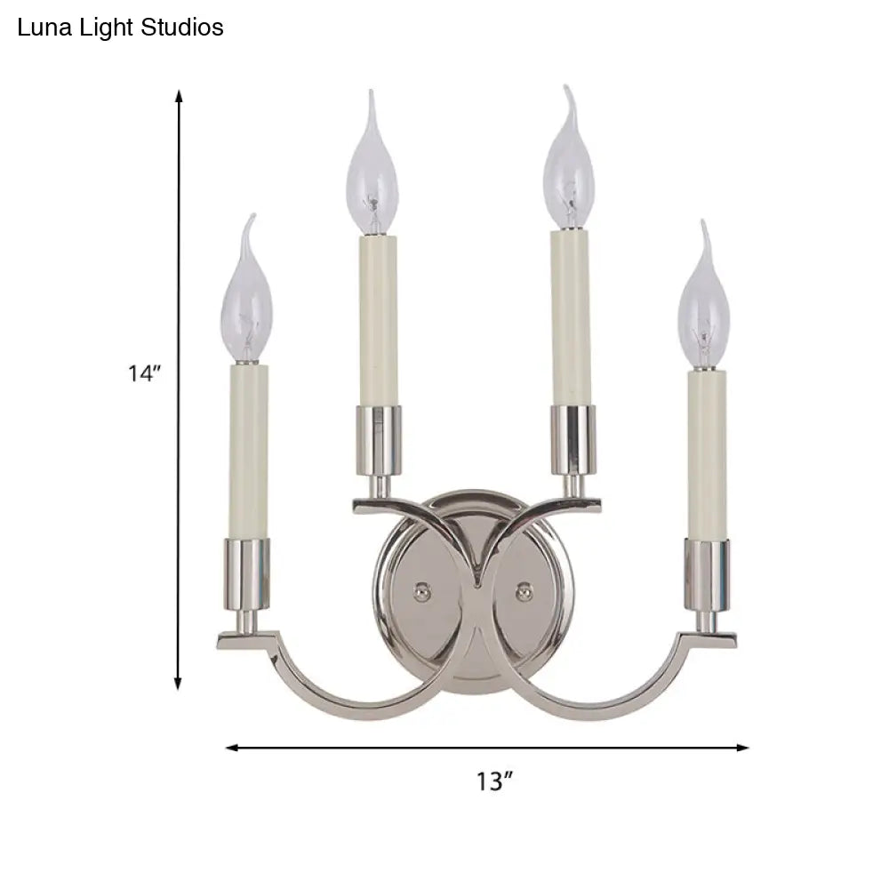 Antique Metal Candelabra Sconce Light Fixture With 4-Bulb Chrome Wall Mount For Living Room