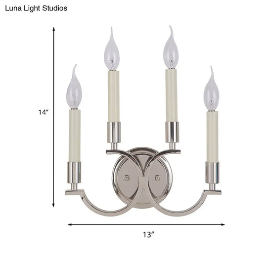 Antique Metal Candelabra Sconce Light Fixture With 4-Bulb Chrome Wall Mount For Living Room