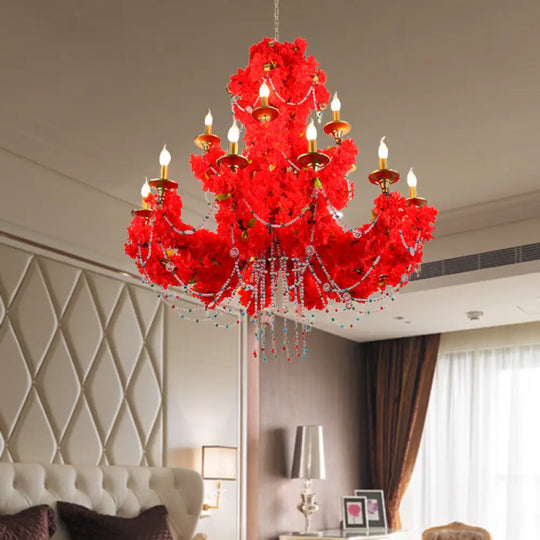 Antique Metal Chandelier With Led Bulbs And Crystal Accents - Perfect For Restaurants Homes Red