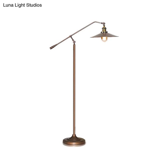 Antique Metal Flared Shade Floor Lamp: Stylish 1-Head Living Room Standing Light In Bronze With