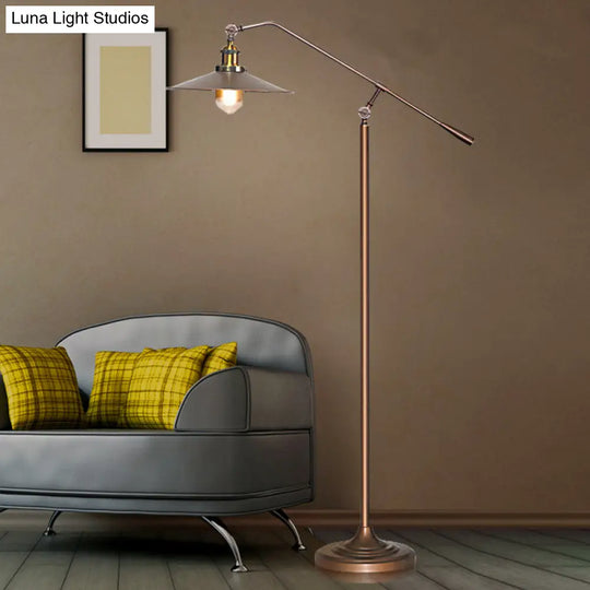 Antique Metal Flared Shade Floor Lamp: Stylish 1-Head Living Room Standing Light In Bronze With