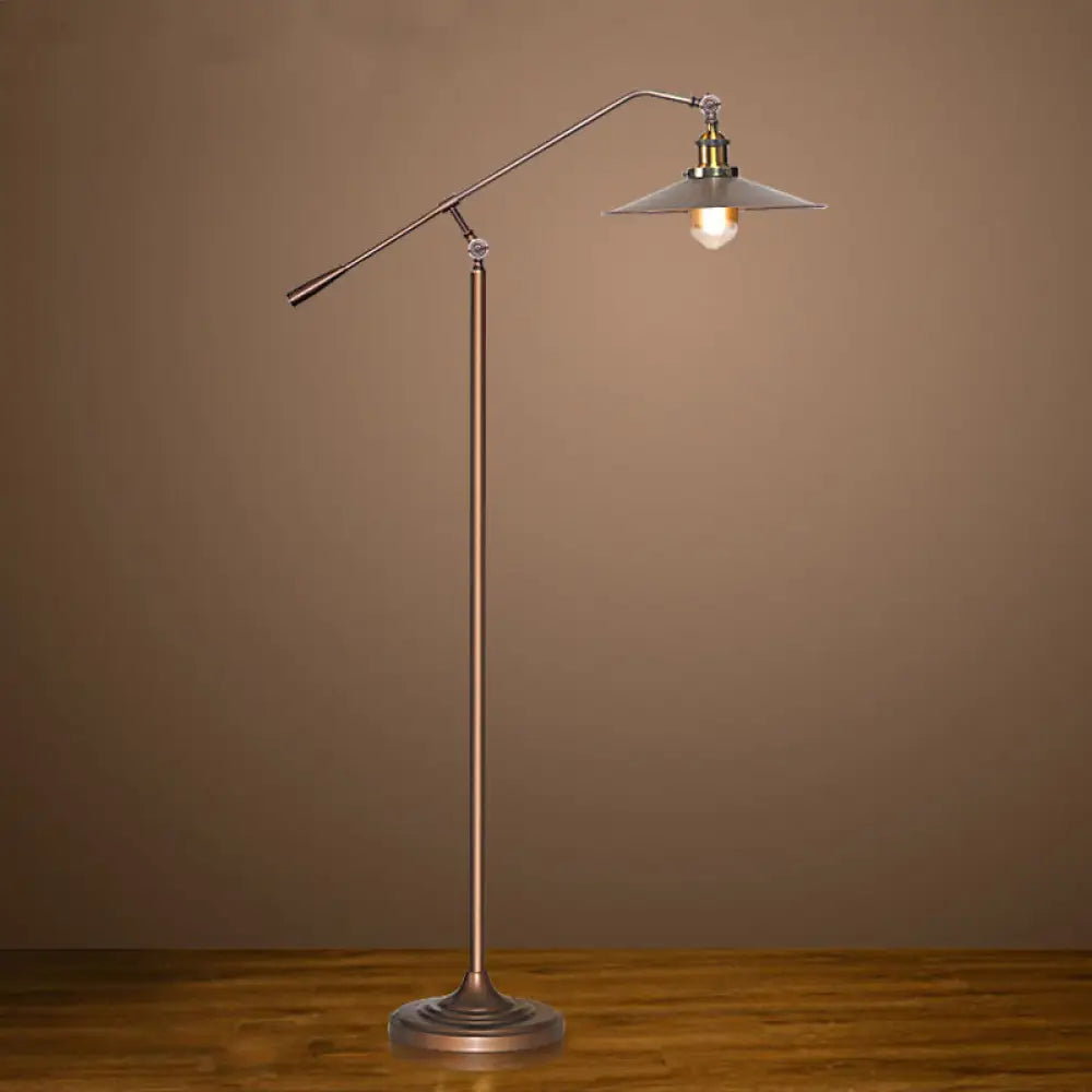 Antique Metal Flared Shade Floor Lamp: Stylish 1-Head Living Room Standing Light In Bronze With