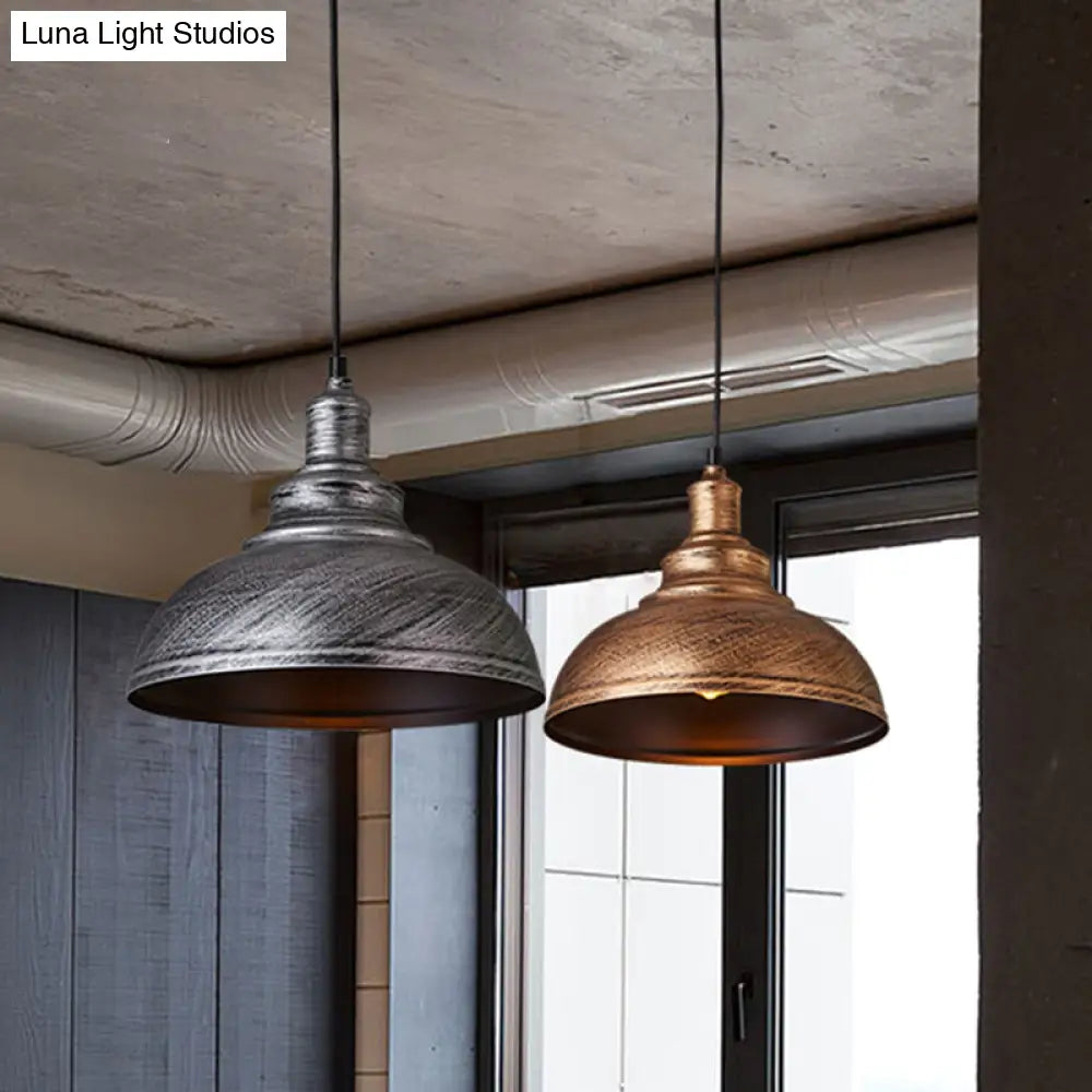 Antique Metal Pendant Light - 1-Light Hanging Fixture For Dining Room