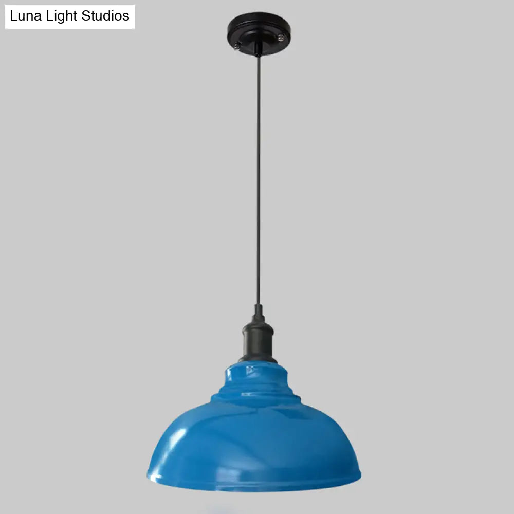 Antique Metal Pendant Light For Dining Room - 1-Light Hanging Fixture Blue / 12