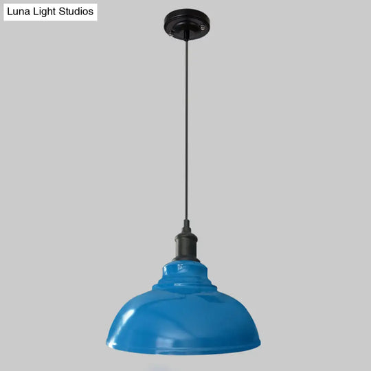 Antique Metal Pendant Light For Dining Room - 1-Light Hanging Fixture Blue / 12