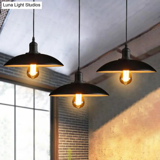 Antique Metal Pendant Light For Restaurant With Pot Lid Design Black Outer & White Inner