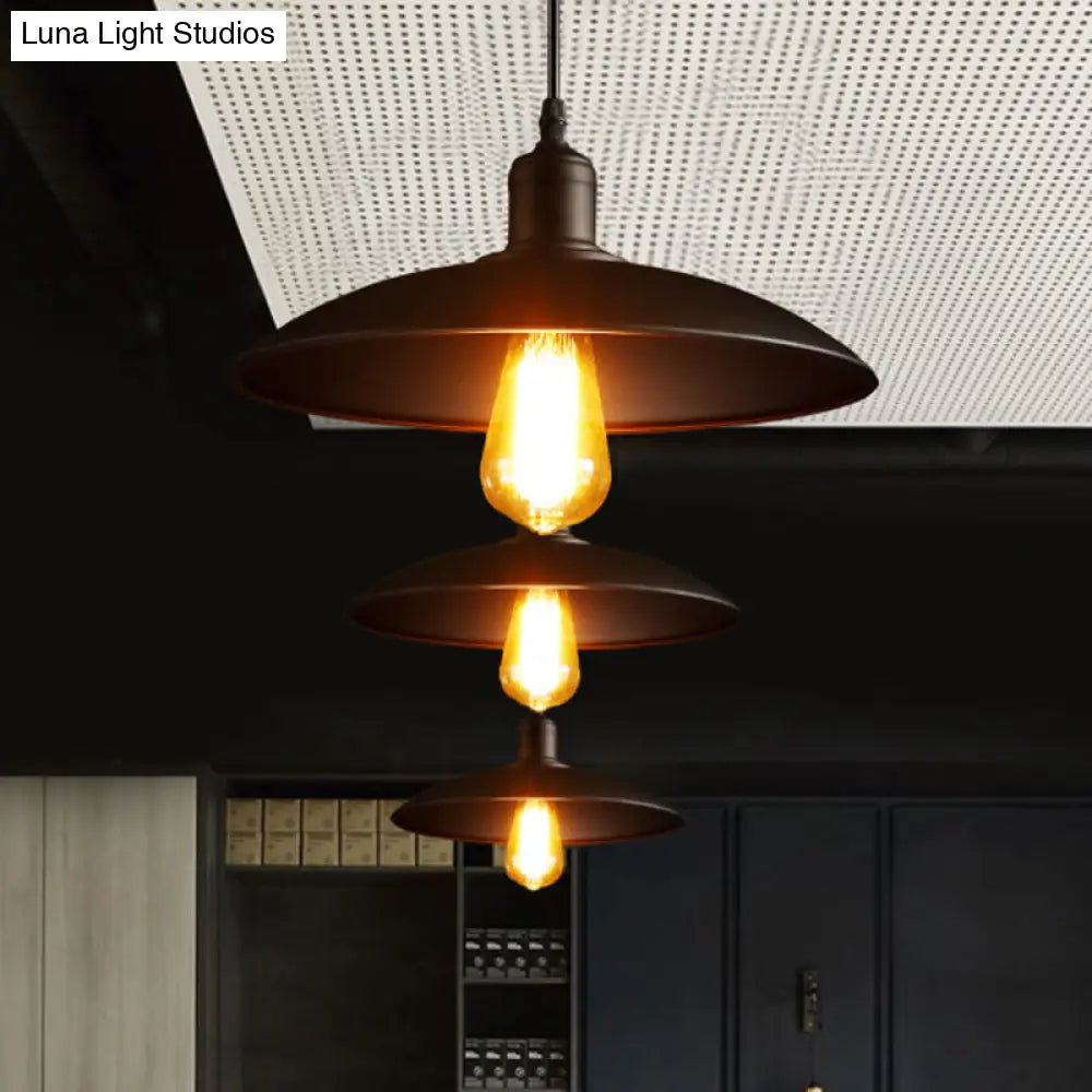 Antique Metal Pendant Light For Restaurant With Pot Lid Design Black