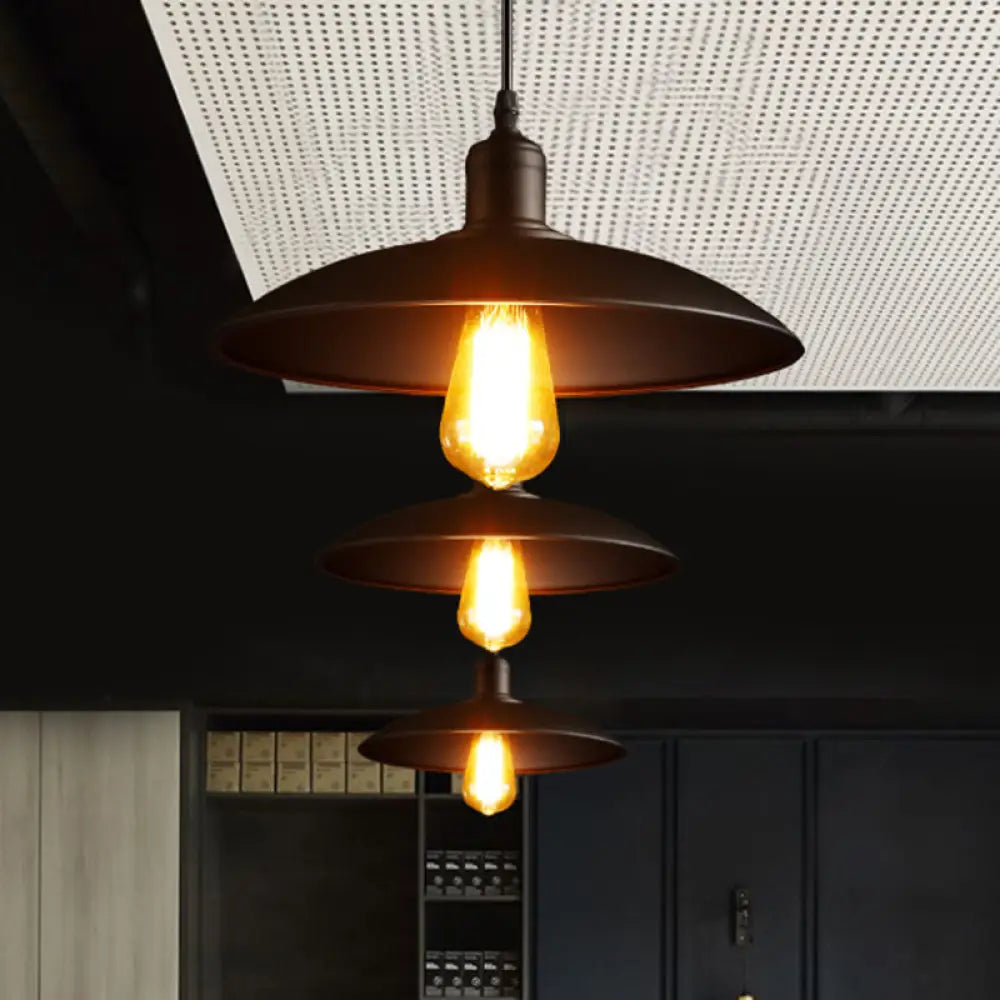 Antique Metal Pot Lid Pendant Light - Ideal For Restaurants 1-Light Hanging Fixture Black