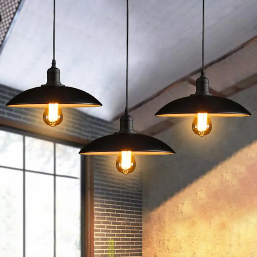 Antique Metal Pot Lid Pendant Light - Ideal For Restaurants 1-Light Hanging Fixture Black Outer &