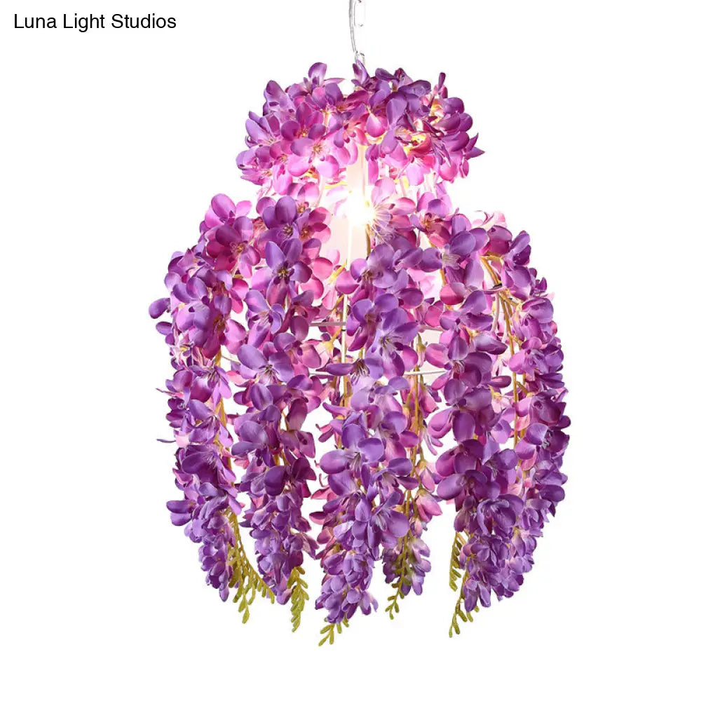 Antique Metal Purple Floral Pendant Lamp With Led Bulb - Ideal For Restaurants
