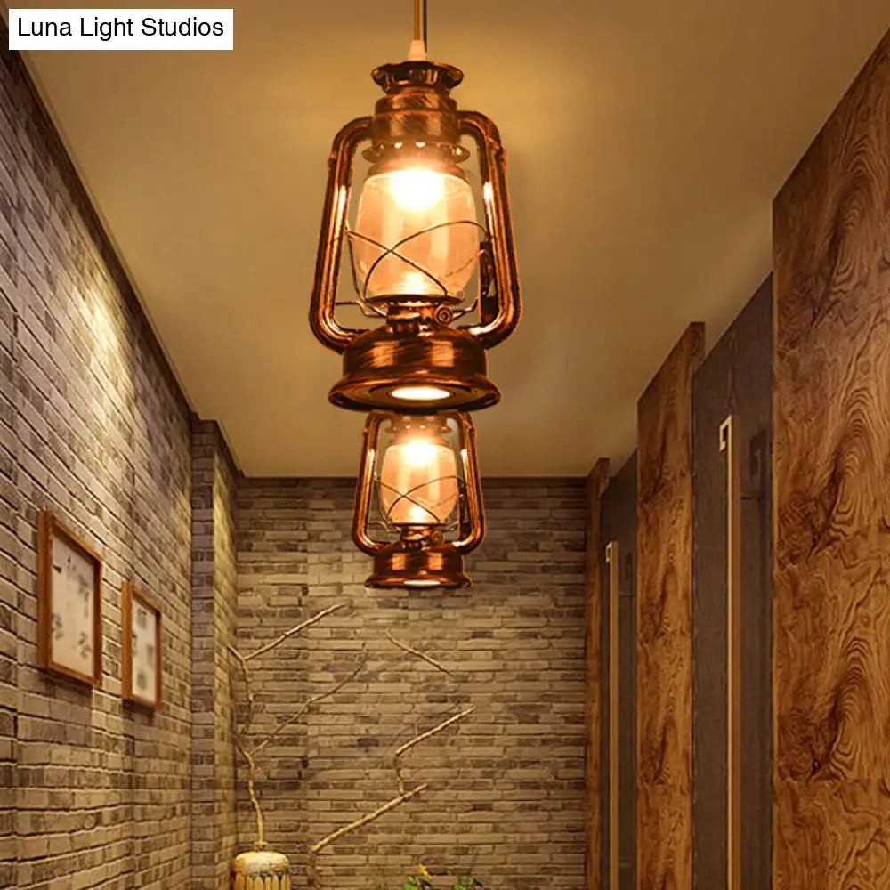 Antique Metal Single Pendant Hanging Lamp - Kerosene Restaurant Lighting With Bronze/Copper Finish